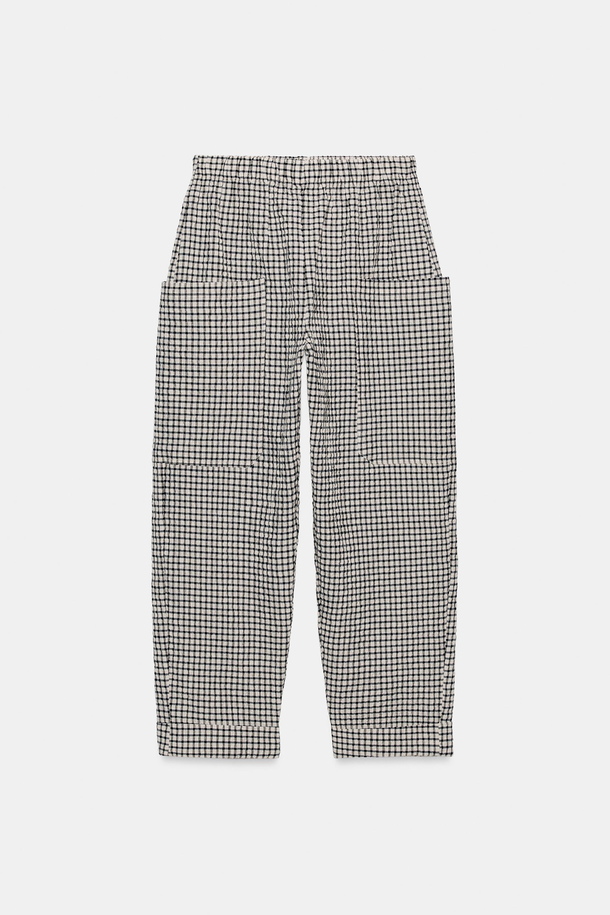 PLAID ELASTIC WAIST PANTS